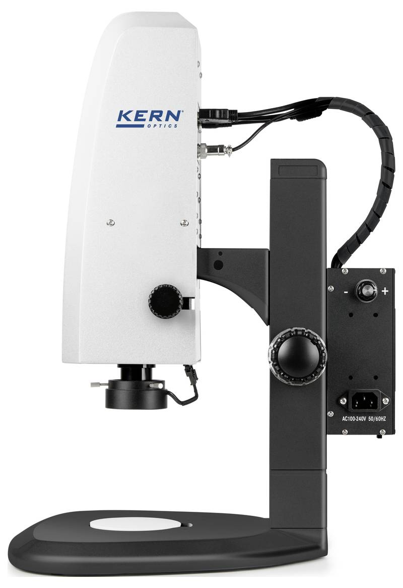 Mikroskop z pionowym słupem i obrotową głowicą, odpowiedni do precyzyjnych badań naukowych.