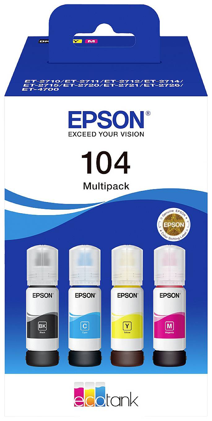 Змінний картридж Epson C13T00P640 104 EcoTank Multipack Оригінальний чорнило Epson чорний, блакитний, жовтий, пурпуровий 260 мл