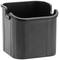 Czarny plastikowy pojemnik, kwadratowy z zaokrąglonymi krawędziami, bez widocznego oznaczenia marki.