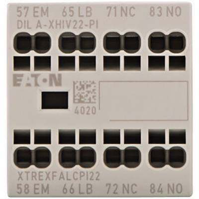 Pokrywa elektronicznego komponentu z napisem 'Eaton', numerem modelu i numerami przyłączy w kilku rzędach.