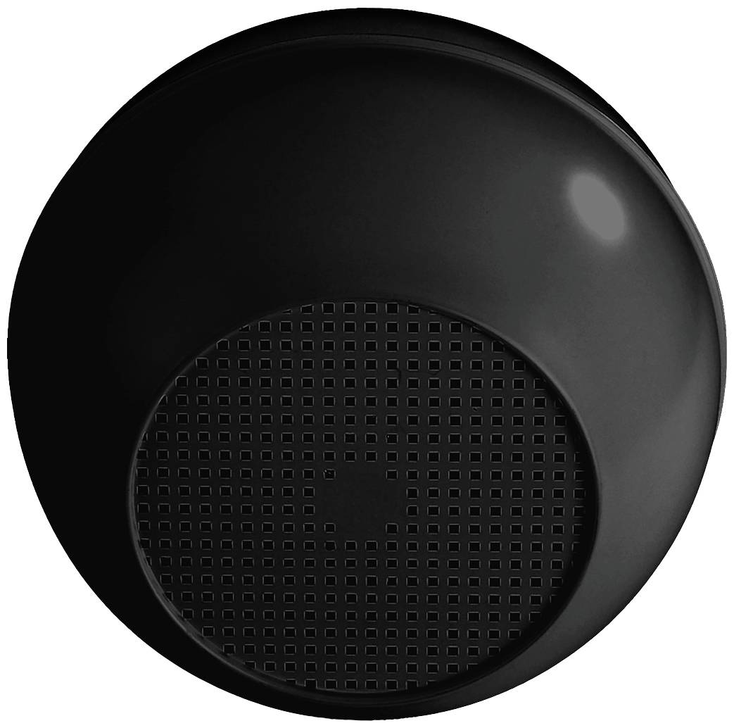 Okrągły czarny przedmiot z prążkowanym wzorem pośrodku.