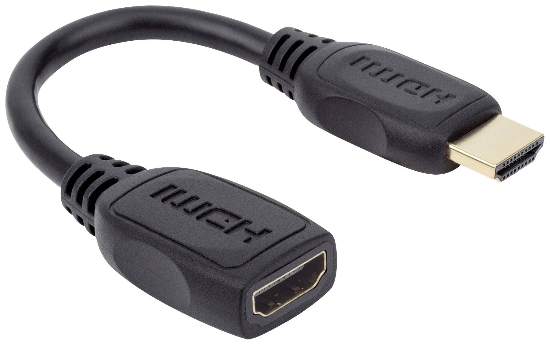 Manhattan HDMI przedłużacz Wtyczka HDMI-A, Gniazdo HDMI-A 0.20 m czarny 354523 podwójne ekranowanie, certyfikat UL, 4K UHD Kabel HDMI