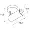 Czarno-biała prezentacja cylindrycznej lampy sufitowej. Wymiary: wysokość 14,5 cm, głębokość 16,2 cm, średnica 6,5 cm.