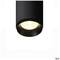 Czarna cylindryczna lampa sufitowa z widocznym źródłem światła, minimalistyczny design, marka SLV.
