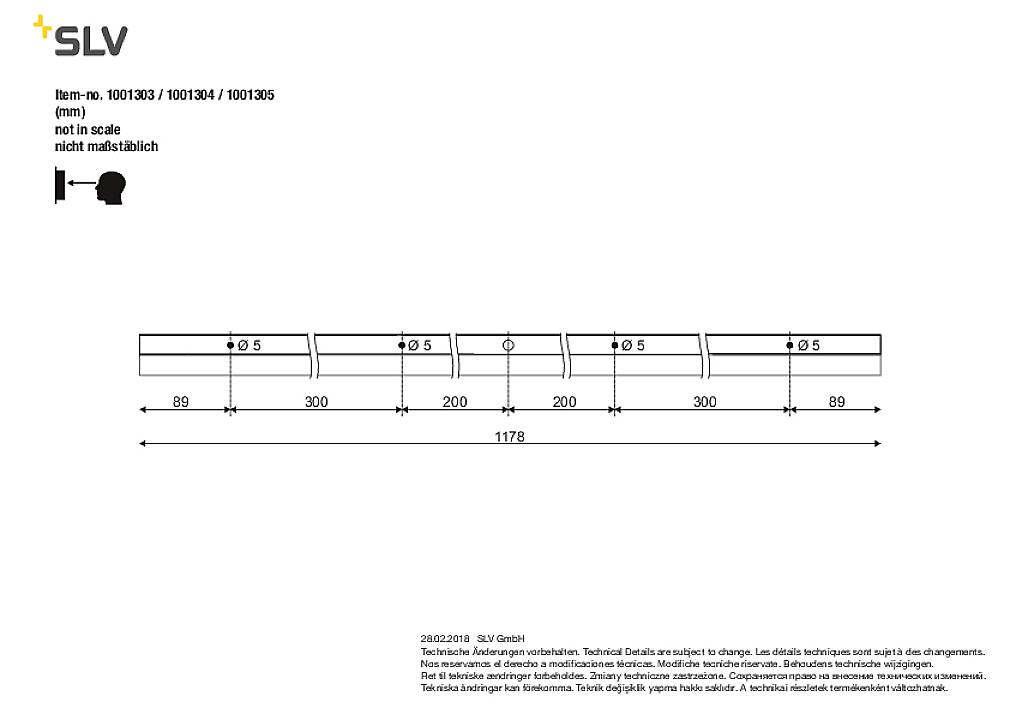 Zwymiarowanie obiektu o całkowitej długości 1178 mm, podzielonej na sekcje o długościach 89 mm, 200 mm, 89 mm, 89 mm, 200 mm i 89 mm.