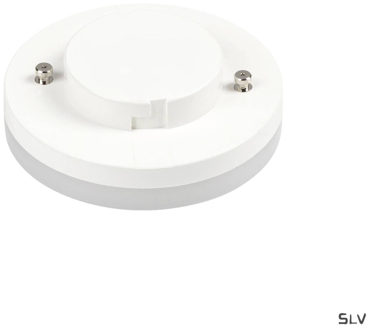 Okrągła, biała lampa sufitowa z metalowymi mocowaniami, o prostym designie, idealna do nowoczesnych wnętrz.