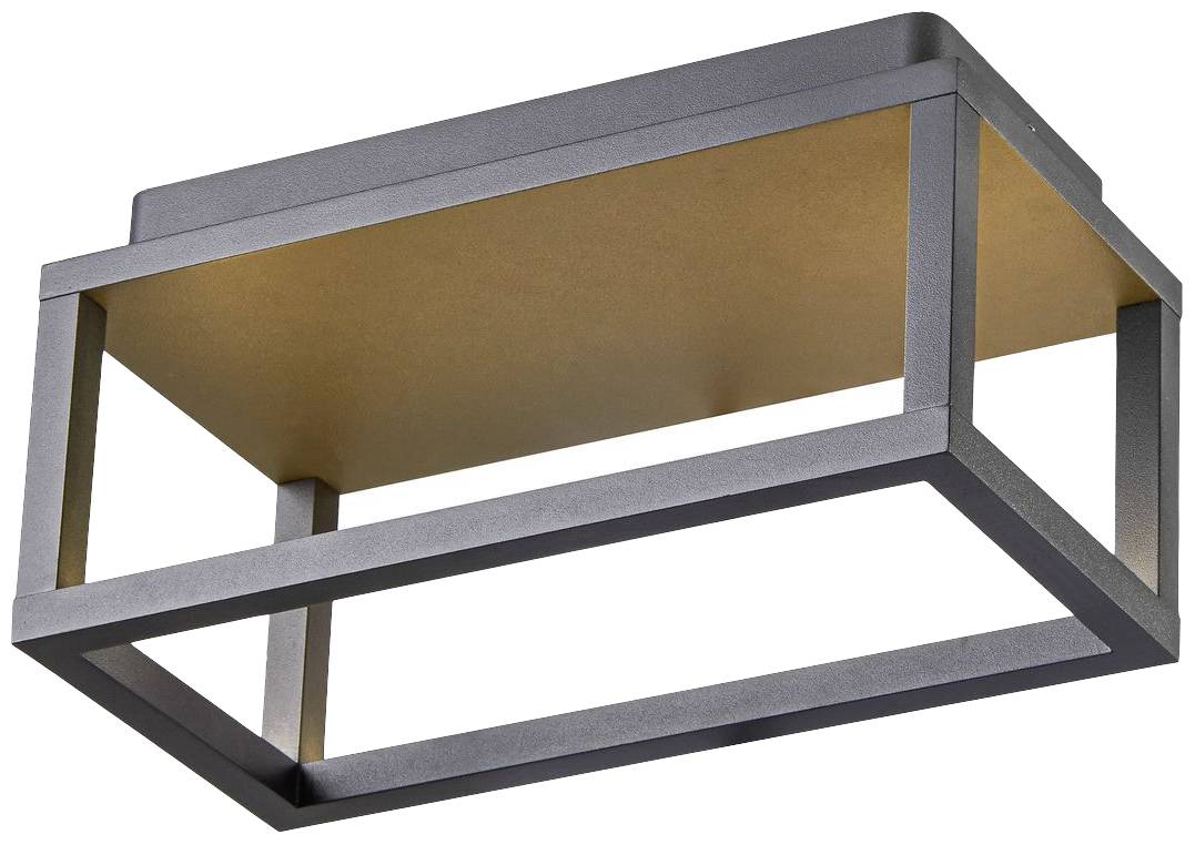 Prostokątna lampa sufitowa z czarną ramą i złotym wnętrzem, idealna do nowoczesnych wnętrz.