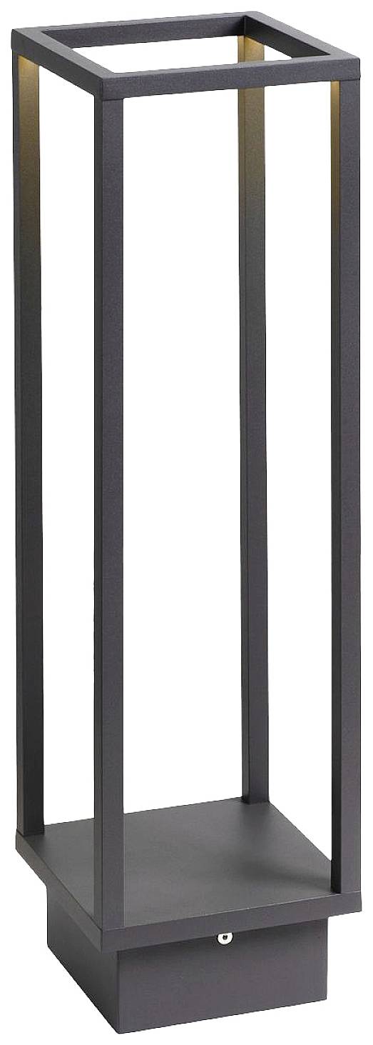 Nowoczesna prostokątna lampa zewnętrzna wykonana z czarnego metalu, zaprojektowana jako otwarty stelaż. Idealna do stylowego oświetlenia ogrodu lub tarasu.