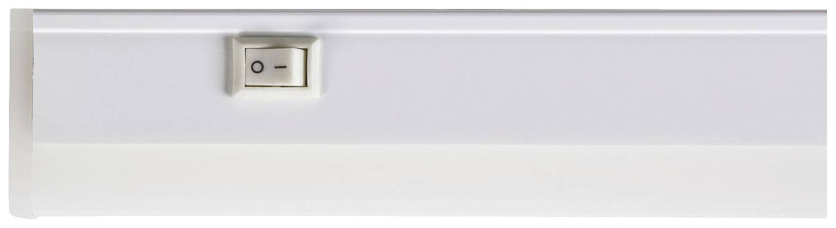 Biały przełącznik kołyskowy na ścianie. Przełącznik znajduje się w pozycji 'Wyłączony'.