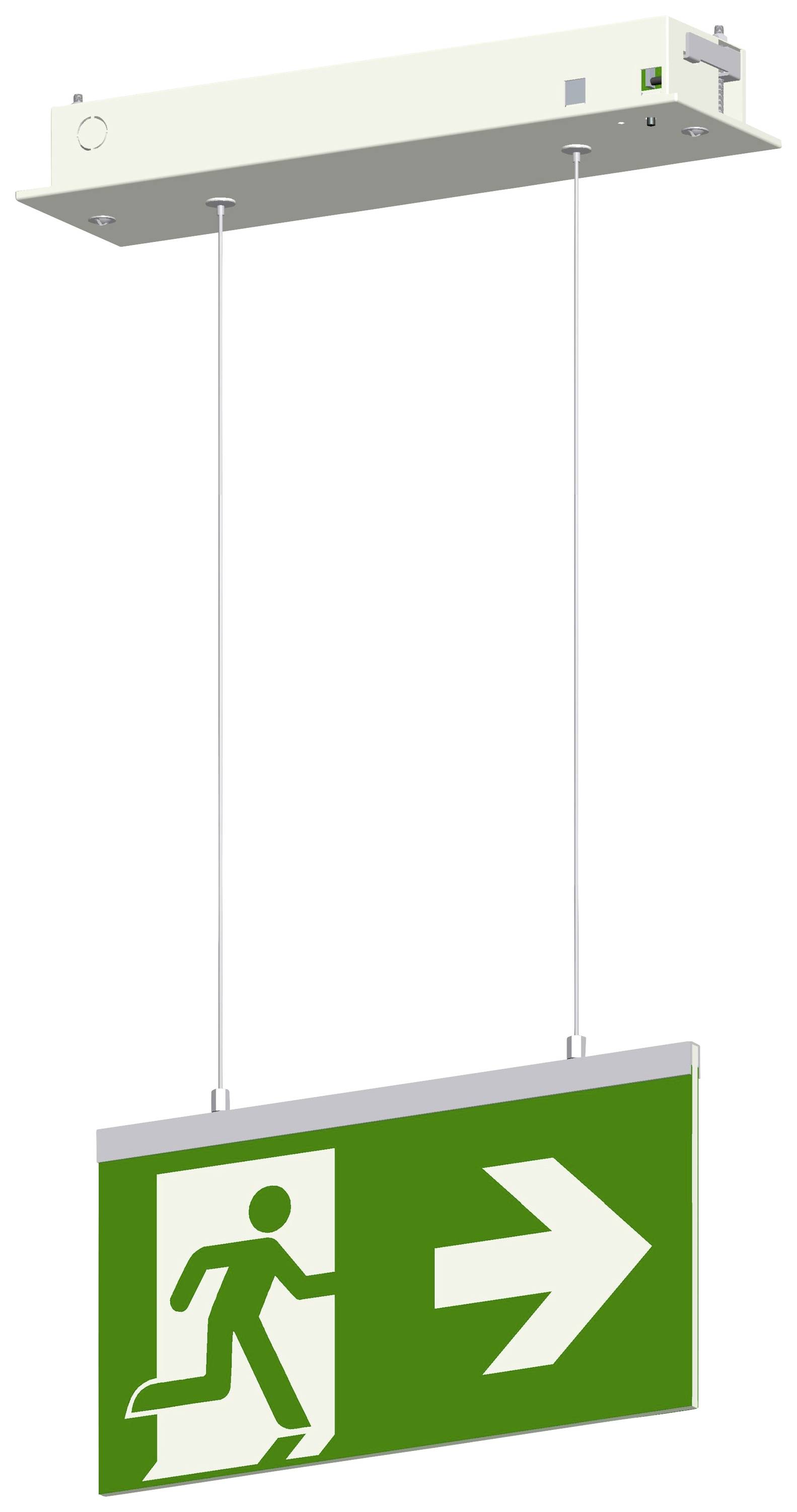 Маркування аварійного маршруту Beltrona M20002 зі світлодіодним підсвічуванням. Прихований монтаж на стелю. Праворуч, ліворуч, вго