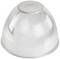 Przezroczysta osłona lampy z tworzywa sztucznego w kształcie półkuli z żebrowanym wzorem. Odpowiednia do oświetlenia przemysłowego.