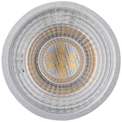 Zbliżenie żarówki LED widzianej z góry, ukazujące okrągły kształt z widocznymi pomarańczowymi chipami LED w środku.