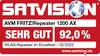 'Wyróżnienie dla AVM FRITZ!Repeater 1200 AX, Ocena: Bardzo dobry, 92,0 %, Test wzmacniacza Wi-Fi, Luty 2022, satvision.de'