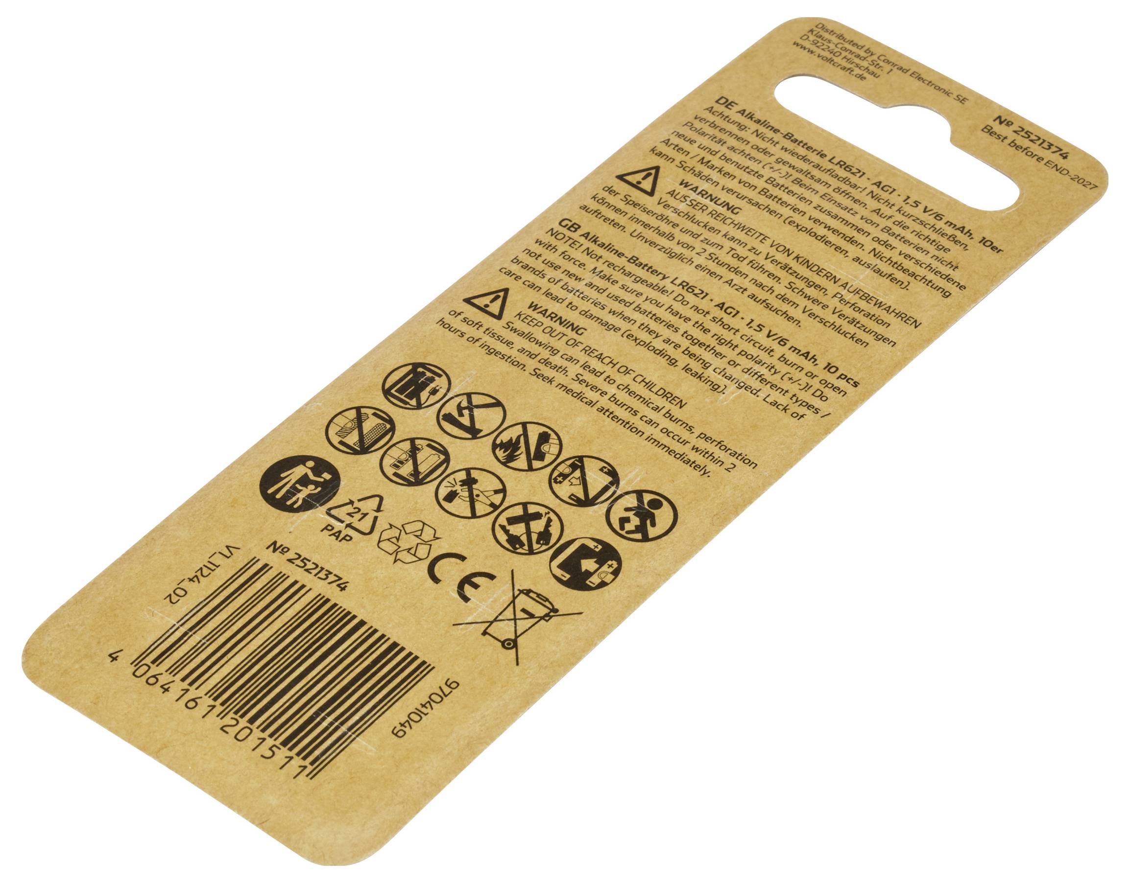 Tył opakowania z wieloma symbolami ostrzegawczymi i tekstami w różnych językach. Zawiera wskazówki bezpieczeństwa oraz instrukcje użycia.