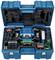 Otwarty niebieski kufer narzędziowy z różnymi przyrządami pomiarowymi i akcesoriami, starannie ułożonymi w wyciętych przegródkach.