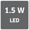 '1,5 W LED' na tle w wzorze pikselowym.