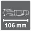 'Latarka przedstawiona w orientacji poziomej o długości 106 mm.'
