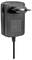 Czarny zasilacz z wtyczką europejską, posiadający certyfikaty CE i UKCA, przeznaczony do stosowania w europejskich gniazdkach elektrycznych, z przewodem podłączonym od spodu.