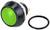 Zielony, okrągły przycisk ze schwarzą ramką leży obok czarnego pierścienia uszczelniającego.