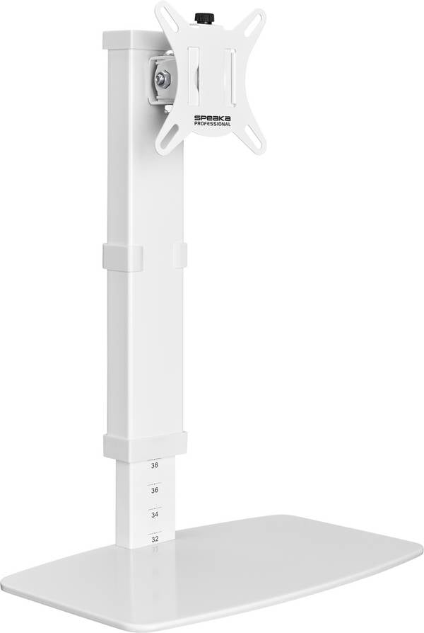 <br>  SpeaKa Professional<br>  SP-TMS-201<br>  <br>  Uchwyt do monitora, stojący<br>  1 Wyświetlacz<br>  43,2 cm (17") - 81,3 cm (32")<br>  biały<br>  z regulowaną wysokością, Uchylny, Przenośny<br>