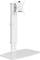 Biały, regulowany wysokościowo stojak na monitor z ramieniem obrotowym, idealny do ergonomicznej pracy.