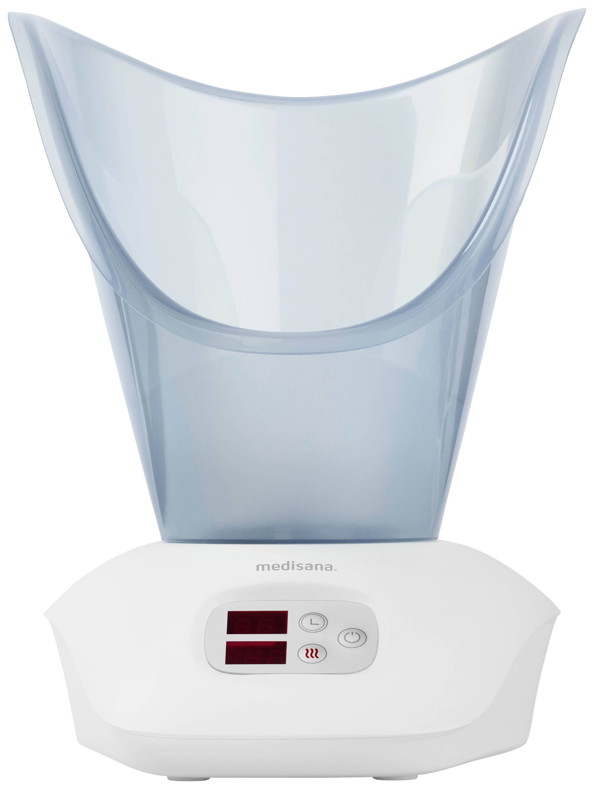 Biały nawilżacz twarzy z szeroką, przezroczystą nakładką i cyfrowym wyświetlaczem do pielęgnacji skóry i relaksu.