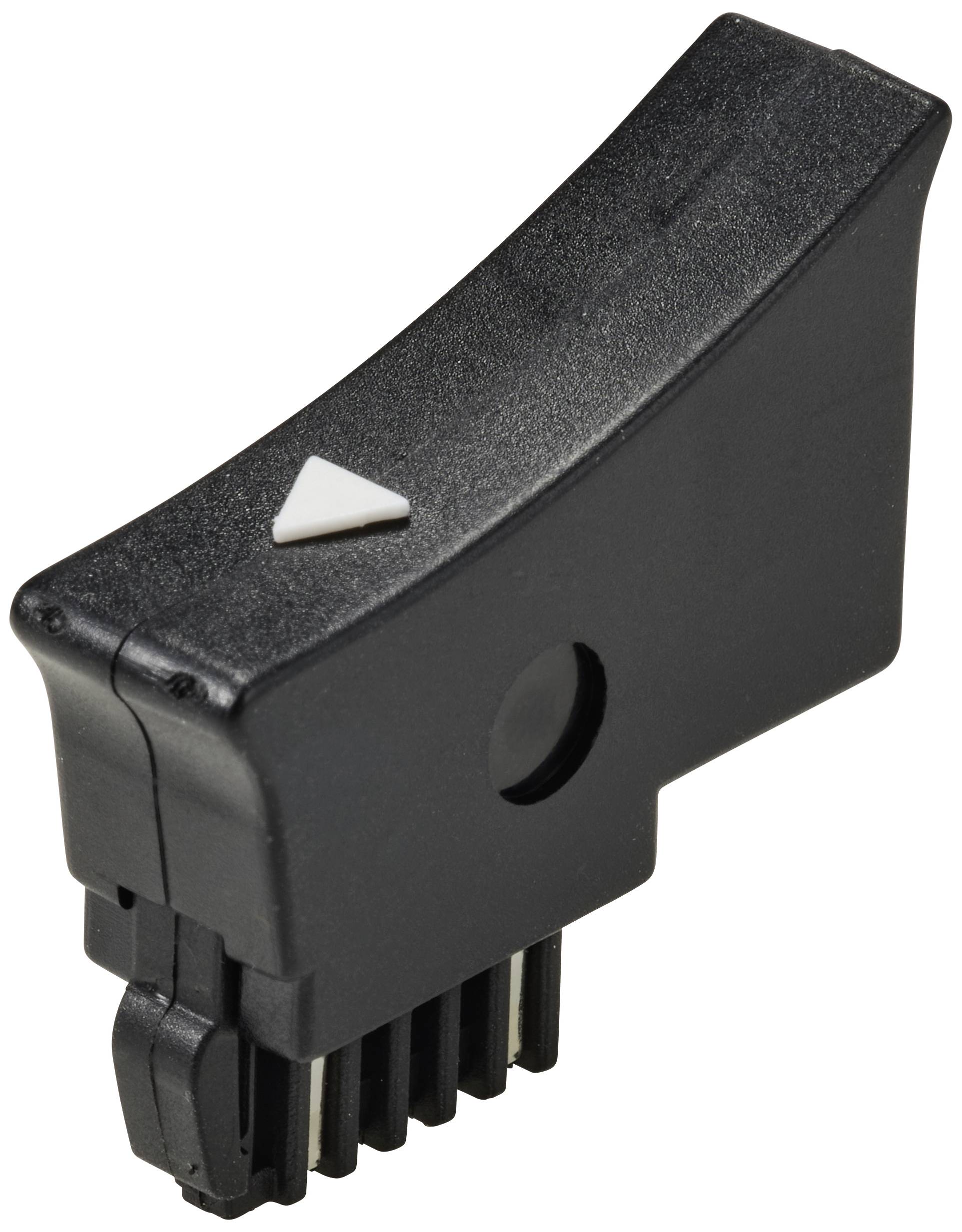 Czarny nóż tnący do golarki elektrycznej z wieloma ostrzami i białym symbolem trójkąta.