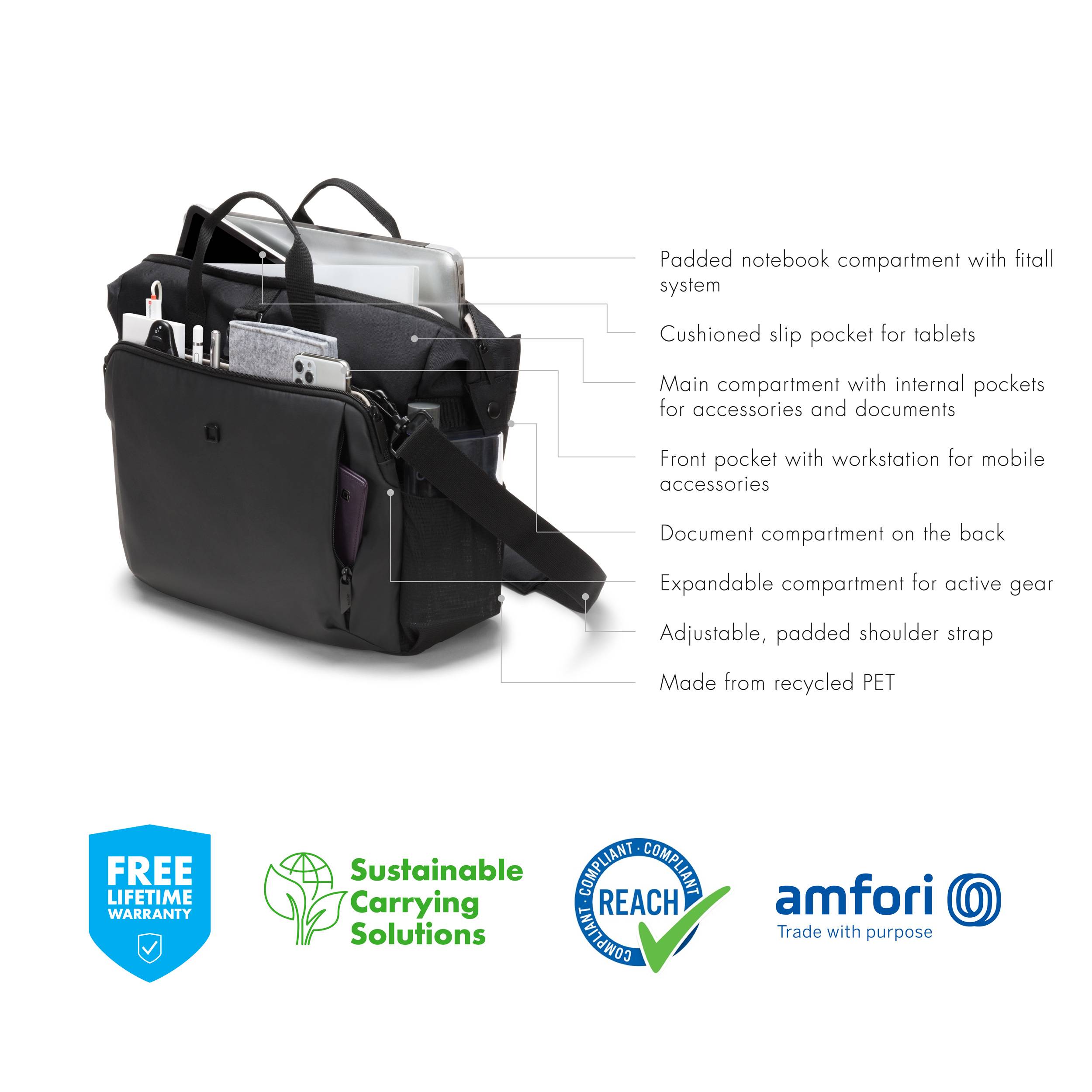 Torba na laptopa Dicota Eco Top Traveller GO D31863-RPET, 39,6 cm (15,6") , (S x W x G) 420 x 120 x 310 mm, czarny-11