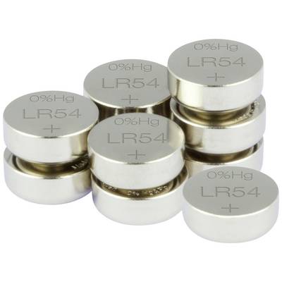 Kilka baterii guzikowych firmy GP, koloru srebrnego, z napisem „LR1130 1,5V" i „130" na białym tle.
