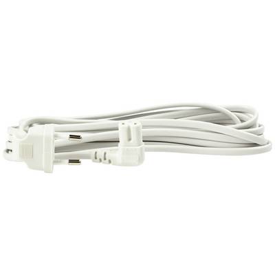 Biały kabel sieciowy z wtyczką europejską i złączką, zwinięty w rolkę.