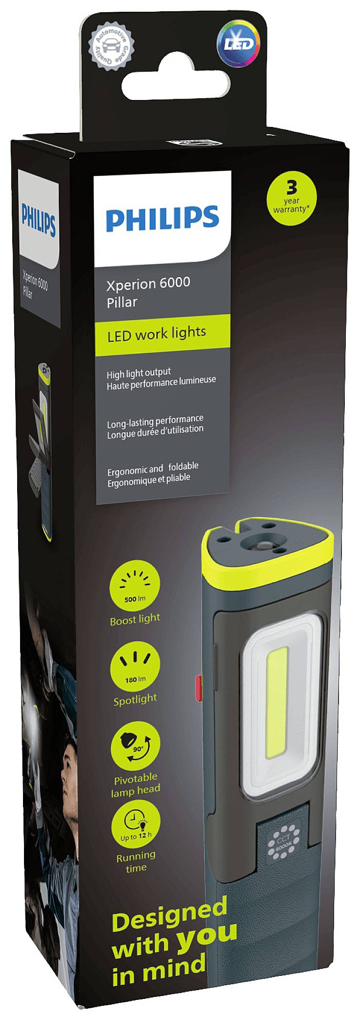 Opakowanie latarki roboczej LED Philips Xperion 6000 Pitar. Cechy: wysoka jasność, ergonomiczny design, długotrwała wydajność.