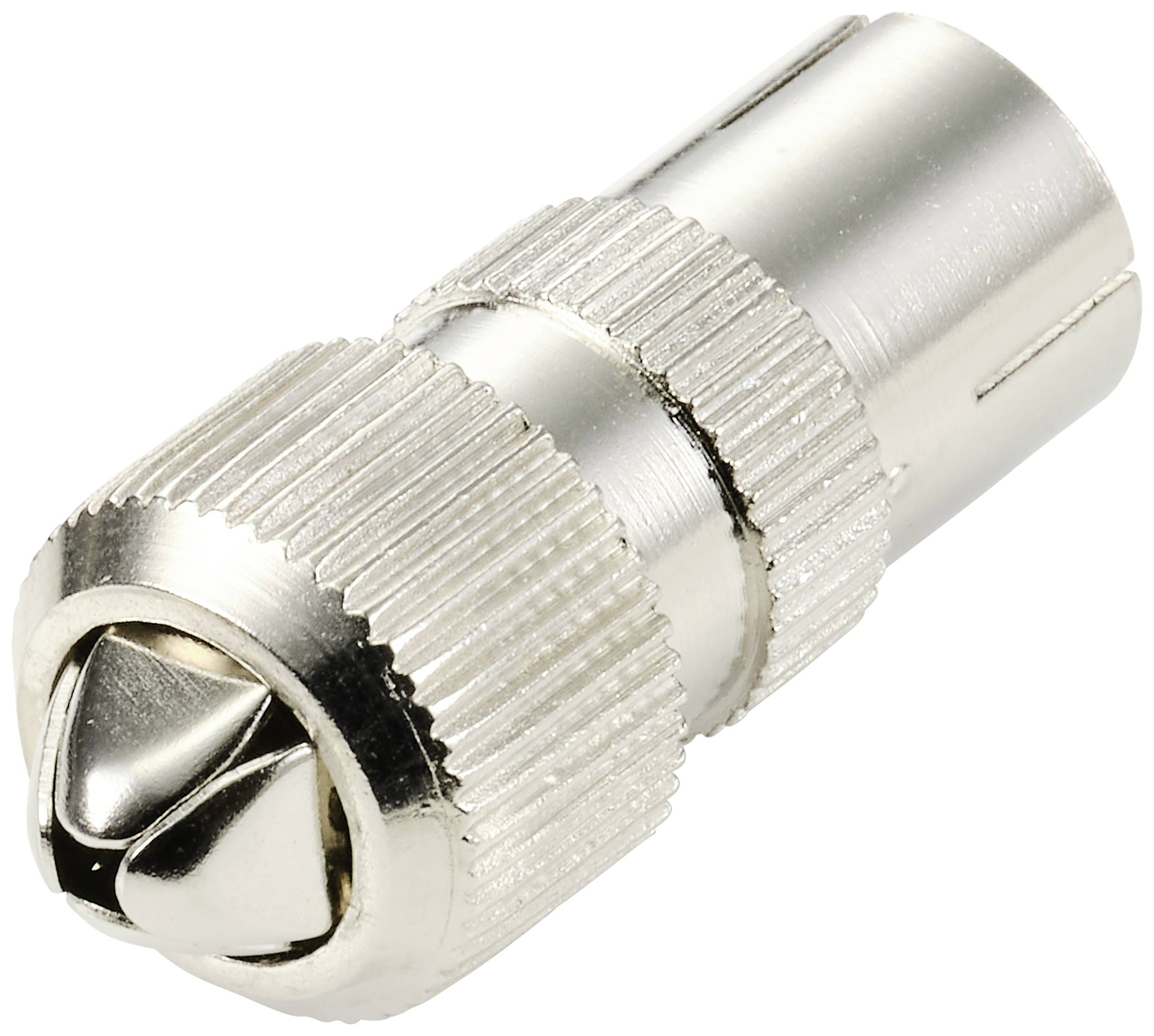 Metalowy adapter z żłobkowanym uchwytem i ostro zwężającym się końcem, prawdopodobnie przeznaczony do zastosowań mechanicznych lub elektronicznych.