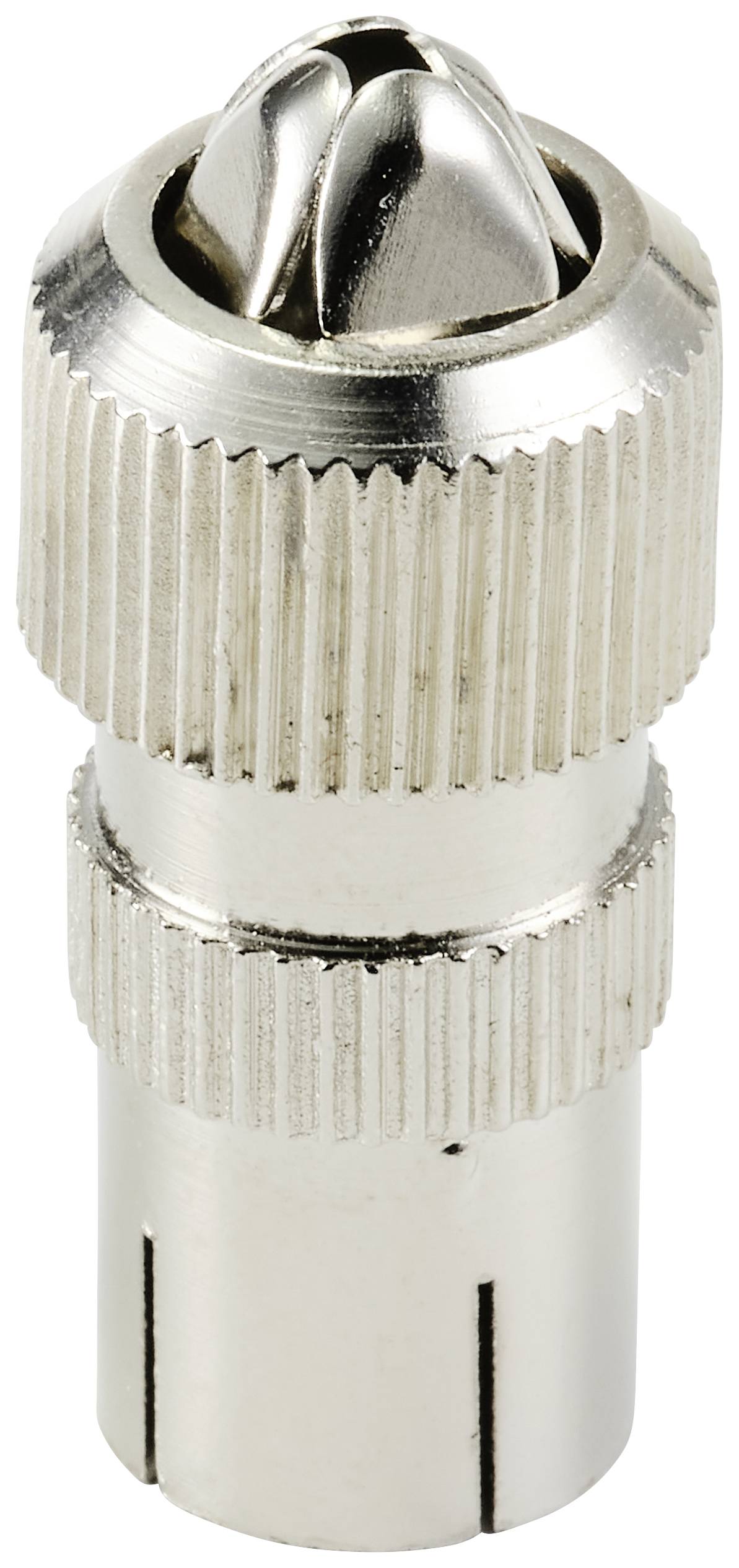 Srebrny adapter metalowy o żebrowanej powierzchni, przeznaczony do podłączania połączeń kablowych w zastosowaniach technicznych.