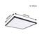 Czarna kwadratowa lampa sufitowa LED, 420 mm x 420 mm, o wysokości 28 mm.