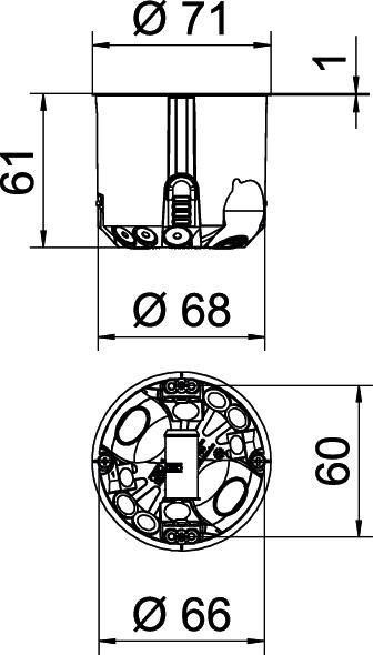 Rysunek techniczny obiektu o kształcie koła z różnymi średnicami i wymiarami w milimetrach.