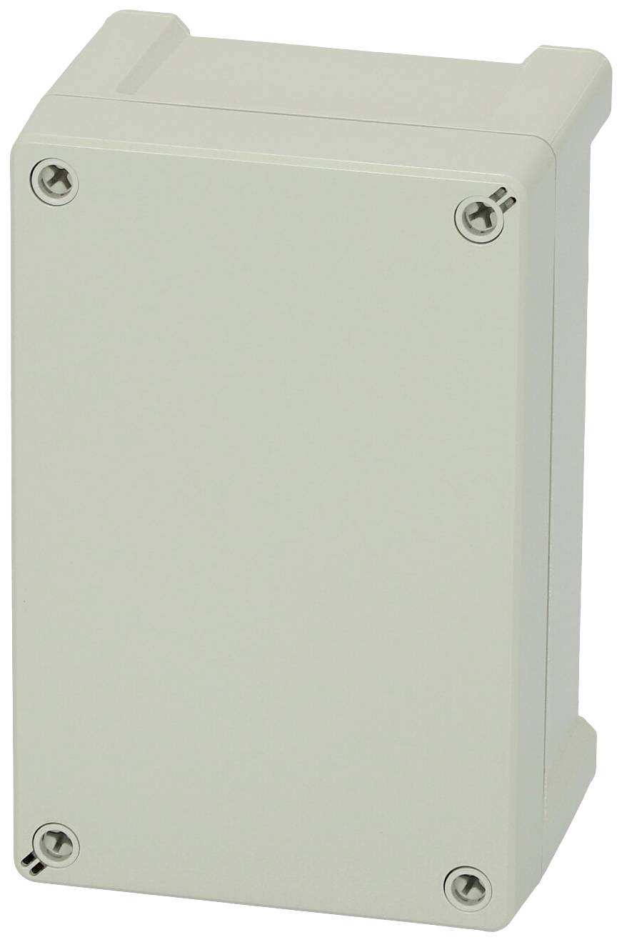 Prostokątna, szara obudowa z zaokrąglonymi narożnikami i mocowaniami śrubowymi w czterech rogach.