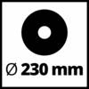 Czarny okrąg z otworem w środku na białym tle, pod spodem napis 'Ø 230 mm', wskazujący średnicę.