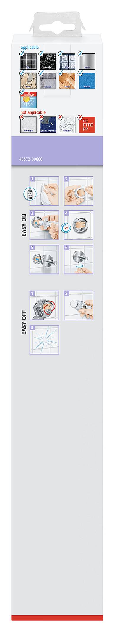 Opakowanie produktu z ilustracjami i instrukcjami użycia, przedstawiające ilustracje montażowe krok po kroku.