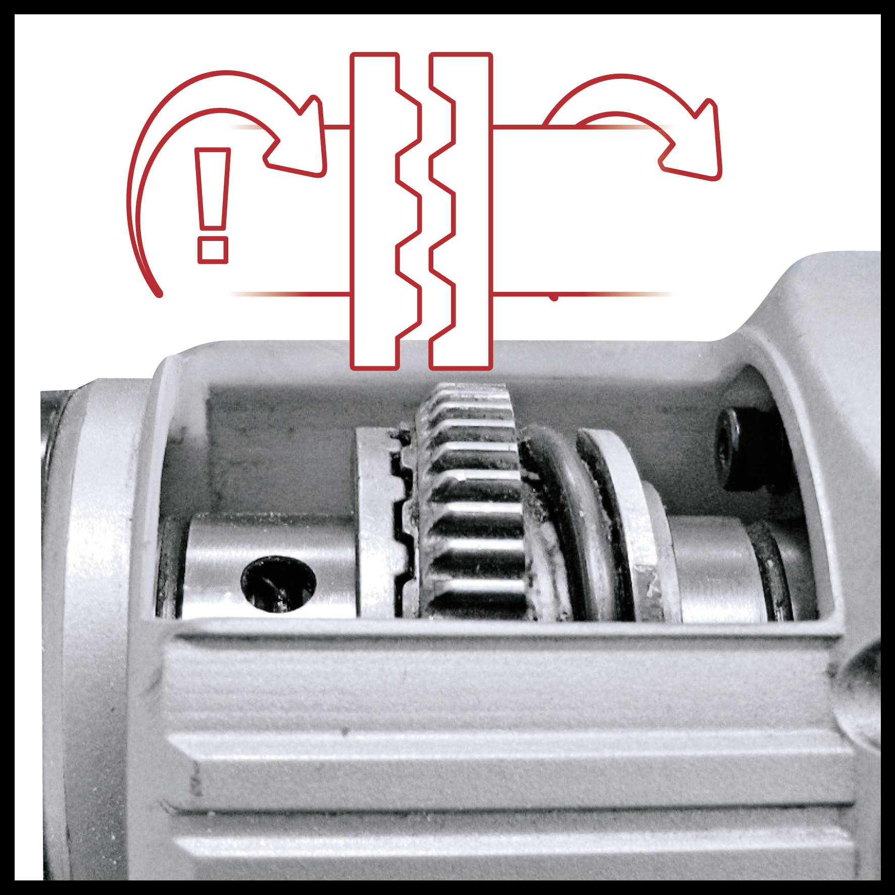 Zbliżenie systemu mechanizmu zębatego z symbolami ostrzegawczymi wskazującymi, że koła zębate nie zazębiają się prawidłowo.