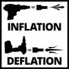 Obraz przedstawia zestawienie 'inflacji' i 'deflacji' wraz z odpowiednimi graficznymi ilustracjami zmian ciśnienia powietrza.