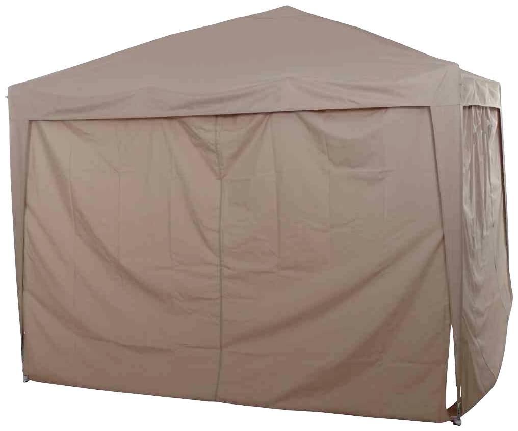 Brązowy namiot o czterech ścianach, odpowiedni na imprezy plenerowe lub ochronę przed warunkami atmosferycznymi. Idealny do campingu lub na targi.