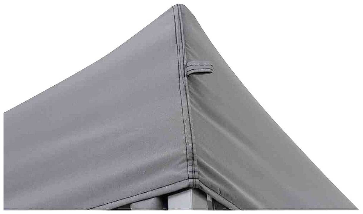 Szara kopuła pawilonu z wyraźnym szwem, widok szczegółowy górnego narożnika.