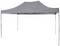 Szary metaliczny pawilon namiotowy z czterema podporami narożnymi i dachem o kształcie trapezowym. Idealny do organizacji imprez na świeżym powietrzu oraz jako ochrona przed słońcem.
