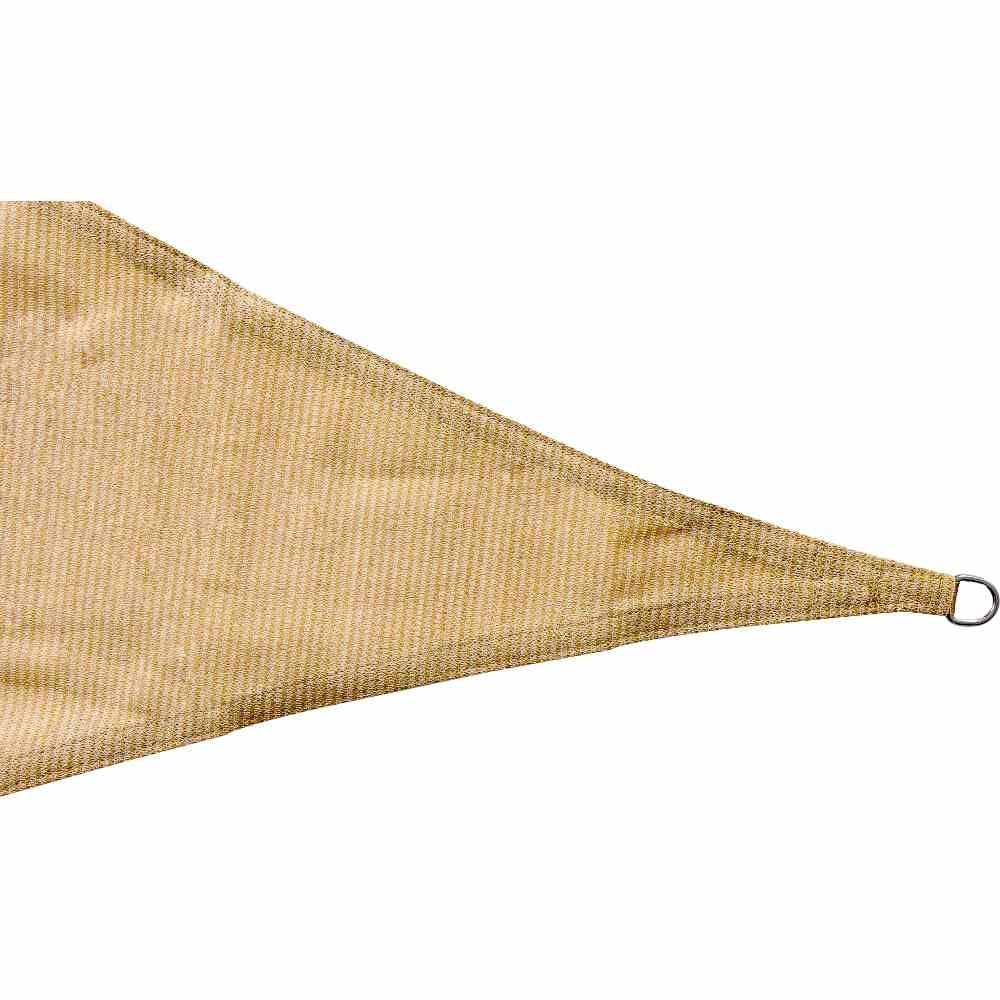 Trójkątny brązowy żagiel z płótna żaglowego o lekko strukturyzowanej fakturze, zwężający się ostro przy jednym końcu.