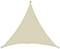 Trójkątne żagiel przeciwsłoneczny w kolorze kremowym, z metalowymi oczkami na rogach, idealny do zacieniania przestrzeni na zewnątrz.