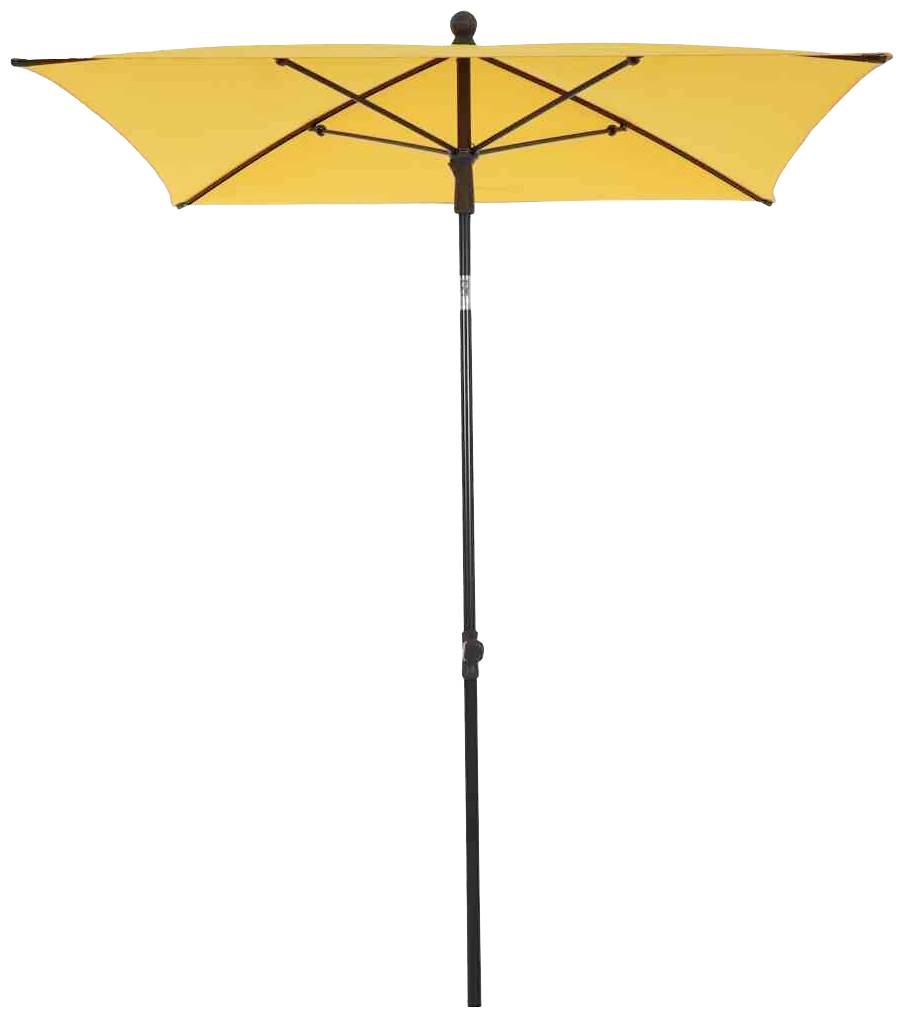 Żółty parasol przeciwsłoneczny z czarną ramą.