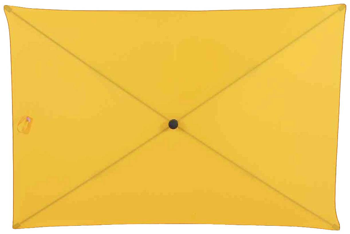 Pomarańczowa, jaskrawa koperta z guzkiem zamykającym pośrodku.