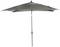 Szary parasol z centralnym stojakiem na białym tle.