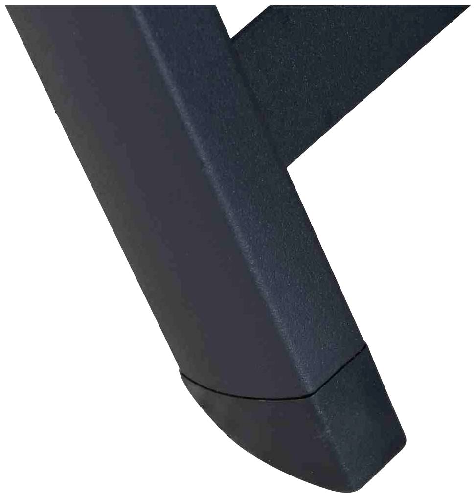 Ciemnonoga metalowa nogi stołu z zaokrągloną krawędzią i nowoczesnym designem.