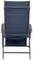 Niebieski, nowoczesny składany fotel z metalową ramą, widziany od tyłu. Idealny do użytku podczas kampingu lub w ogrodzie.